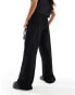 Stradivarius Petite linen look pull on trouser in black Черный, L - фото #2