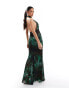 Фото #4 товара ASOS DESIGN mesh sleeveless wrap front maxi dress in dark green floral print