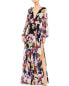 Фото #1 товара Mac Duggal Floral Print Illusion V Neck Gown Women's
