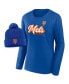 ფოტო #1 პროდუქტის Women's Royal New York Mets Run The Bases Long Sleeve T-shirt and Cuffed Knit Hat with Pom Combo Set