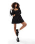 Фото #1 товара ASOS DESIGN poplin mix boat neck mini dress in black