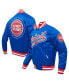 ფოტო #1 პროდუქტის Men's Blue Detroit Pistons Script Tail Full-Snap Satin Varsity Jacket