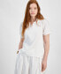 ფოტო #1 პროდუქტის Women's Mixed-Media Eyelet-Back Top