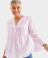 Фото #4 товара Petite Pleated Bell-Sleeve Printed Top, Created for Macy's