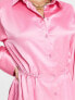 ASOS DESIGN Tall shoulder pad gathered waist mini satin shirt dress in pink