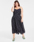 ფოტო #1 პროდუქტის Trendy Plus Size Polka-Dot Ruched Corset Midi Dress, Created for Macy's