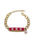 ფოტო #1 პროდუქტის 14k Yellow Gold Plated Bar Bracelet with Hot Pink Enamel and a Flower Charm for Kids