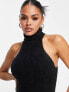 Aria Cove fluffy roll neck sleeveless midi dress with pearl trim cut out detail in black