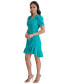 Women's Ruched-Sleeve A-Line Ruffle-Trim Dress