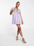 Фото #4 товара ASOS DESIGN Petite mini tea dress in purple leopard and daisy print