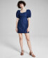 Фото #1 товара Women's Square-Neck Denim Mini Dress, Created for Macy's