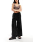 ASOS DESIGN wide leg pull on trouser with linen in black