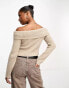 Фото #2 товара ASOS DESIGN Petite off shoulder jumper in chunky rib in oatmeal