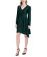 ფოტო #3 პროდუქტის Women's Pleated Faux-Wrap Long-Sleeve Dress