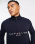 Фото #8 товара Tommy Hilfiger embroidered logo half zip sweatshirt in navy