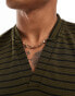 ASOS DESIGN oversized boxy t-shirt with baseball collar in khaki stripe Зеленый, M - Chest 40 - фото #6