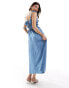 ASOS DESIGN denim maxi dress with frill detail in polka dot print