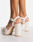 New Look plaited heeled sandal in off-white croc