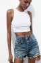 Trf high-waist denim ripped shorts