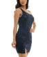 Фото #3 товара Juniors' One-Shoulder Sequin Lace Mini Dress