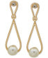 ფოტო #1 პროდუქტის Gold-Tone Crystal & Imitation Pearl Open Drop Earrings