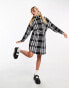 Noisy May tie waist high neck mini dress in black check