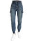 Juniors' Mid Rise Two Button Fly Cargo Jogger Jeans