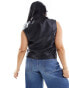 ONLY Curve faux leather biker gilet in black