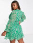 Фото #2 товара In The Style Plus x Jac Jossa frilly trim wrap tea dress in green daisy print