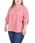 ფოტო #3 პროდუქტის Plus Size 3/4 Tabbed Sleeve Y Neck Blouse