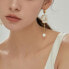 ფოტო #2 პროდუქტის 18k Gold Plated Huggies and Paper Chain with Freshwater Pearls - Kiki Earrings For Women