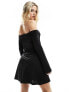 Фото #4 товара ASOS DESIGN bow front bardot mini dress in black
