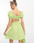 Rebellious Fashion linen look milk maid mini dress with open back in green