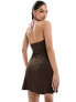 ASOS DESIGN contrast mini halter neck dress in chocolate and pink