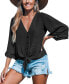 Фото #1 товара Women's Flared Sleeve and Tied-Waist Cover-Up Top