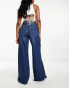 Фото #2 товара Bershka high waisted wide leg jeans in dark blue