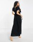 ASOS DESIGN Petite flutter sleeve maxi beach dress with channelled tie waist in black