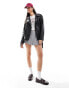 Bershka oversized faux leather biker jacket in black