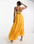 Фото #3 товара ASOS DESIGN embellished bodice tiered maxi dress with hi low hem and open back in mustard