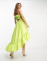 ASOS DESIGN Cotton ruched bandeau midi dress with high low hem in lime green