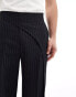 ASOS DESIGN smart wide leg pin stripe trousers with asymmetric waist detail in black