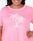 Фото #5 товара Plus Size Miami Beach Embroidered Palm Tree Short Sleeve Top