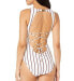 Фото #2 товара LAUREN RALPH LAUREN Women's 236140 Stripe Lace Back One-Piece Swimsuit Size 4