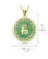 Фото #4 товара Asian Style Framed Circle Round Medallion Good Fortune Fu Character Chinese Symbol Dyed Green Natural Jade Disc Pendant Necklace For Women Gold Plated Sterling Silver