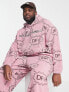 Фото #2 товара ASOS Dark Future co-ord oversized hoodie in teddy borg with all over monogram logo print and embroidery in pink