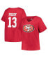 ფოტო #1 პროდუქტის Women's Brock Purdy Scarlet San Francisco 49ers Plus Size Player Name and Number V-Neck T-shirt