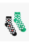 Kalpli 2'li Soket Çorap Seti Dama Desenli