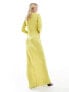 ASOS DESIGN Tall satin button shoulder maxi dress with drape bodice detail in lime 34 - фото #3