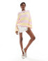 Glamorous chunky knitted pink yellow stripe jumper