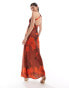 ASOS DESIGN satin wide neck cross back strap maxi dress in rust floral print